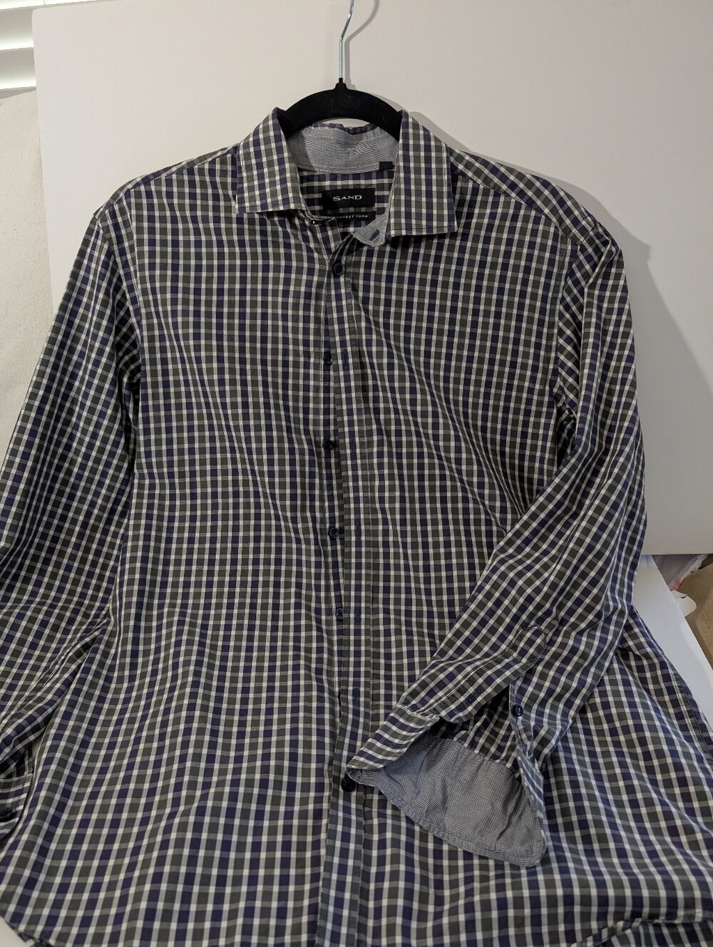 SAND Men's Navy and White Check Dress Shirt